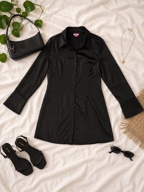 Francesca’s Miami Black Button Front Shirt Dress - Size Large